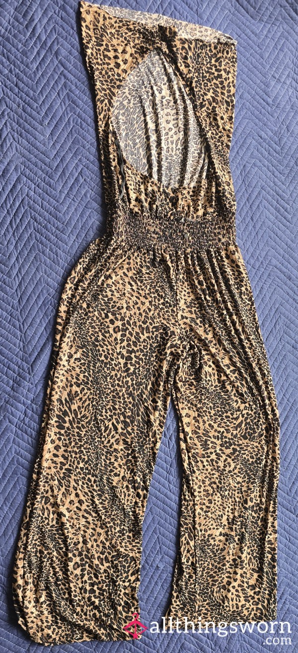 ON SALE! Used 3XL Leopard Print Strapless Jumpsuit - Redhead Hair Attached - Plus Size