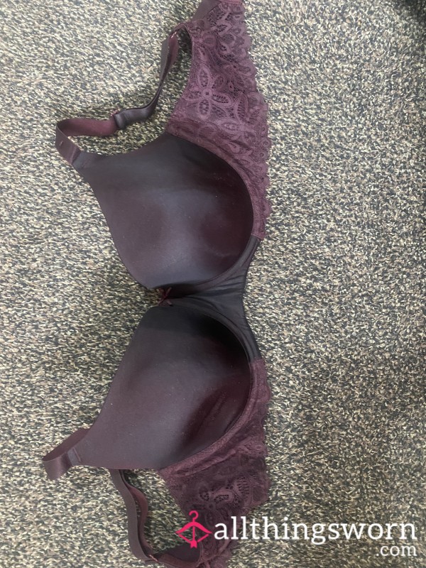 Juicy Maroon Lace Bra – Stained With My Sweat & Pheromones 💦👙
