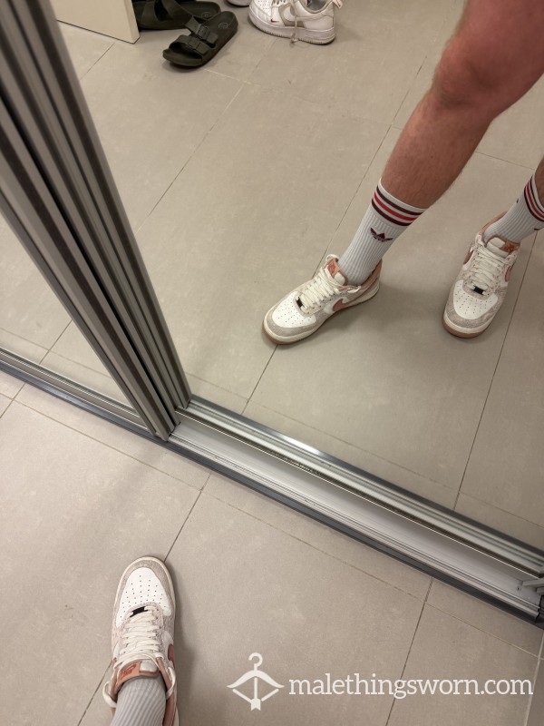 Used Adidas Crew Socks | Red Stripes | Worn In White Air Force 1s | For Socks Lovers Only
