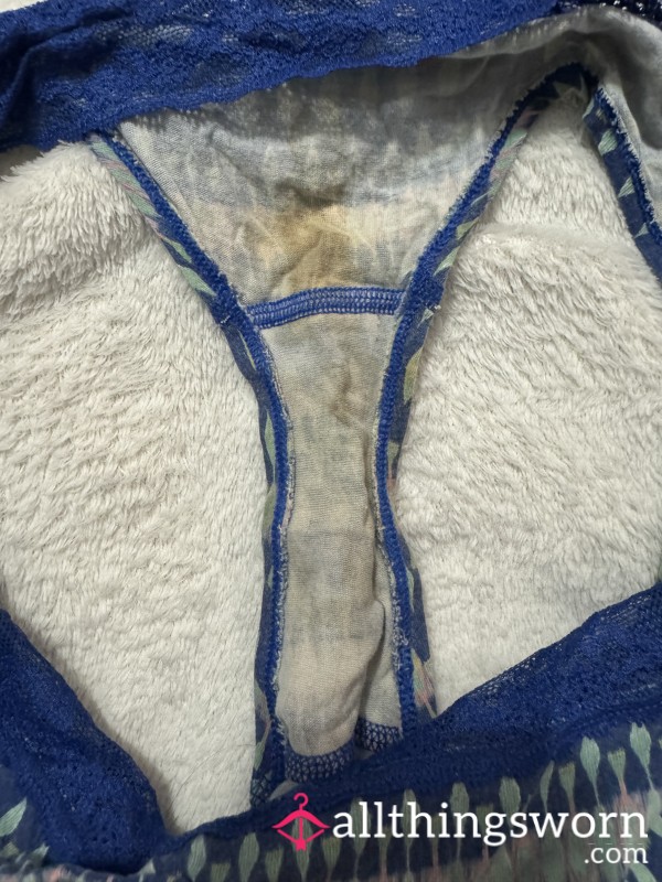 Used And Stained Blue Panties With Lace