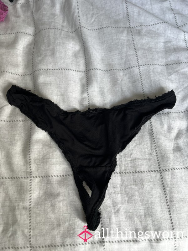 Used And Worn Black Thong Size 12