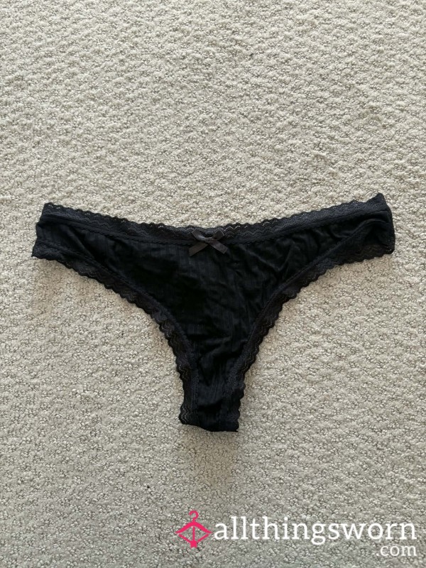 Used Black Ribbed Thong