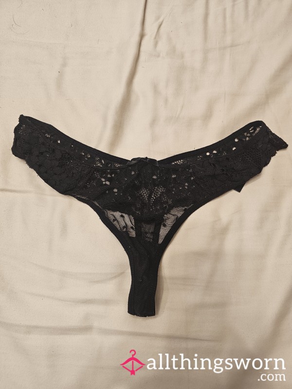🥵Worn Very Used Black Gussett Stained Thong