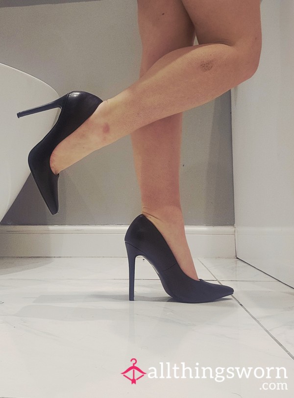 👠Used & Worn Black Faux Leather High Heel Stilettos🖤