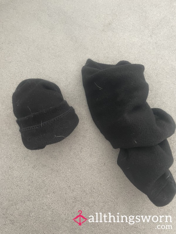Used Black Worn Cotton Socks