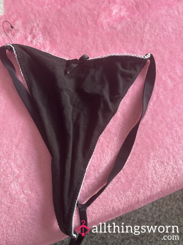 USED Boux Avenue Thong, UK Size 10 Black & Frilly Pink