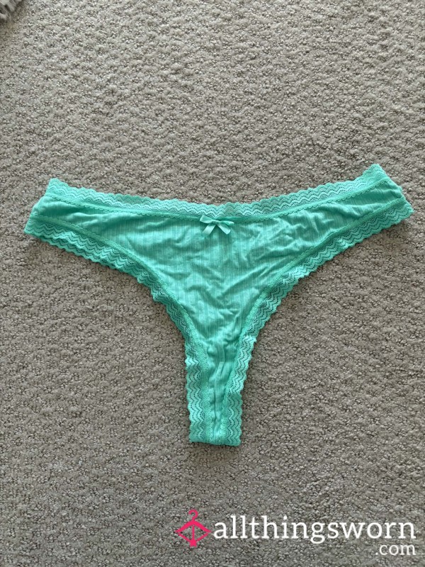 Used Bright Teal Ribbed Thong