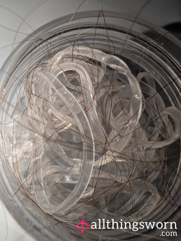 Used Clear Elastic Hair Ties - Still Wrapped With My Hair