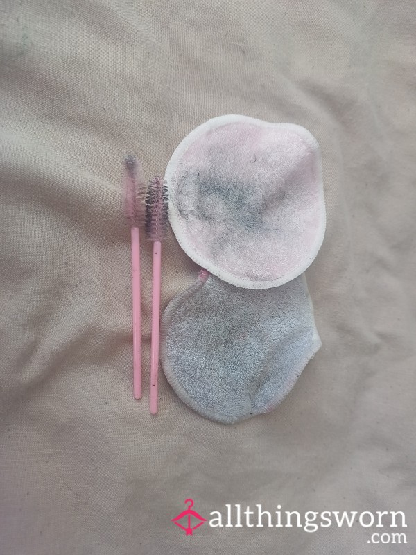 Used Cotton Pads And Lash Brushes