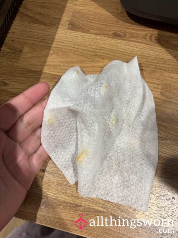 Used Face Wipe - Coated In Sweat, Dirt, And Ear Wax