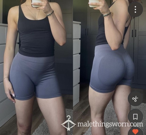Used Grey Scrunch Bu*t Shorts - Bought From A Hot Girl On Depop, Then Used For Intense Play Sessions 🍆💦