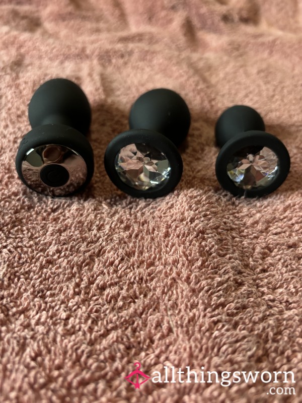Used Jeweled Black Silicone Bu*t Plug S** Toys
