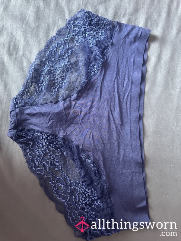 Used Knickers Blue Smooth Shiny Soft Lacy Size 18