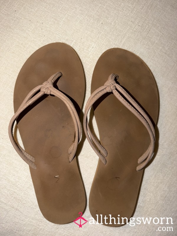 Used Nude Flip Flops With Clear Wear Marks- Toe & Sole