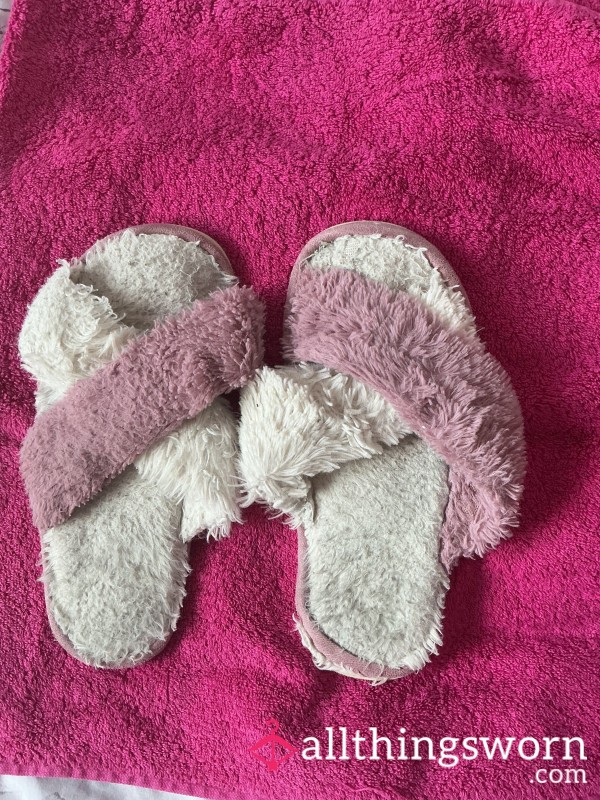 Used Pink And White Slippers