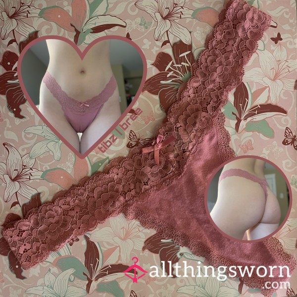 Used Pink Lace Thong Size S (Stretchy)