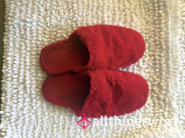 Used Red Fluffy Slippers