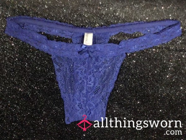 Used Royal Blue Laced Thong