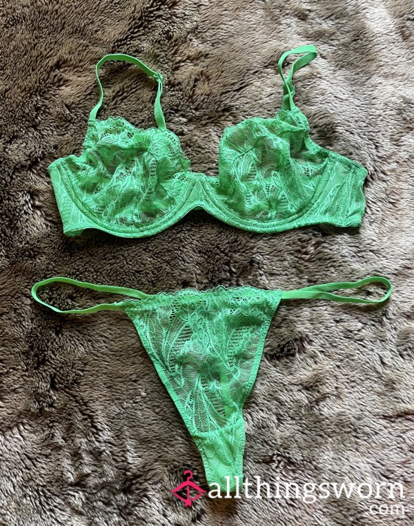 Used S**y Green Bra & G String Set.