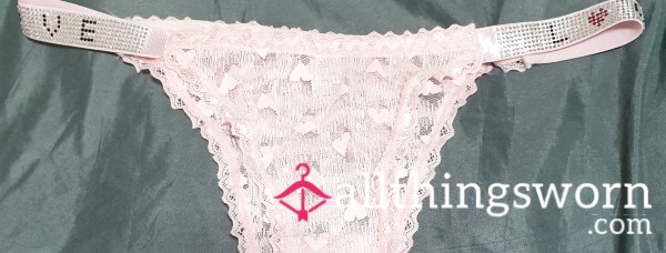Used S**y Lace Baby Pink Woth Diamonds Thongs