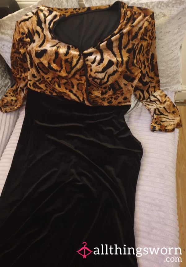Used S**y Leopard Print With Black Velvet Dress
