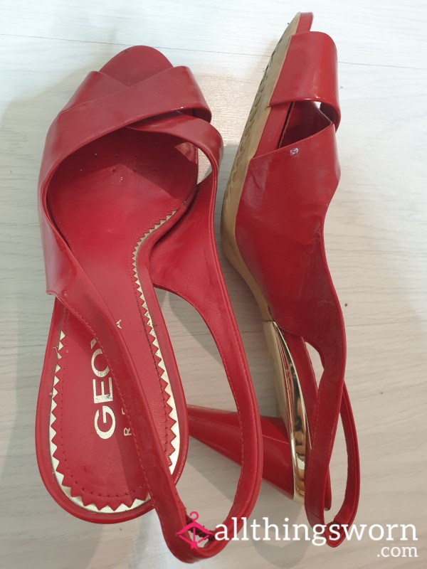 Used S**y Red Leather Geox Respira Sandlle Heels
