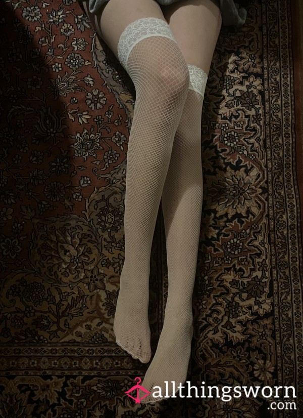 Used S**y Stockings White With Lace