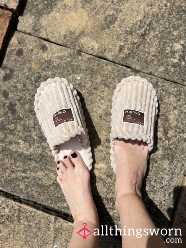 Used Slippers Worn Bare Foot.