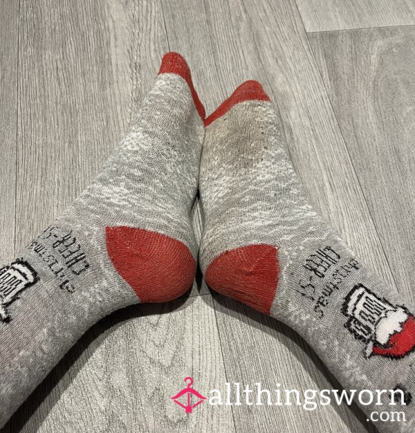 Used Stained Dirty Grey Christmas Socks Well Worn