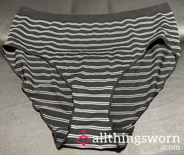Used Striped Black And White Panties