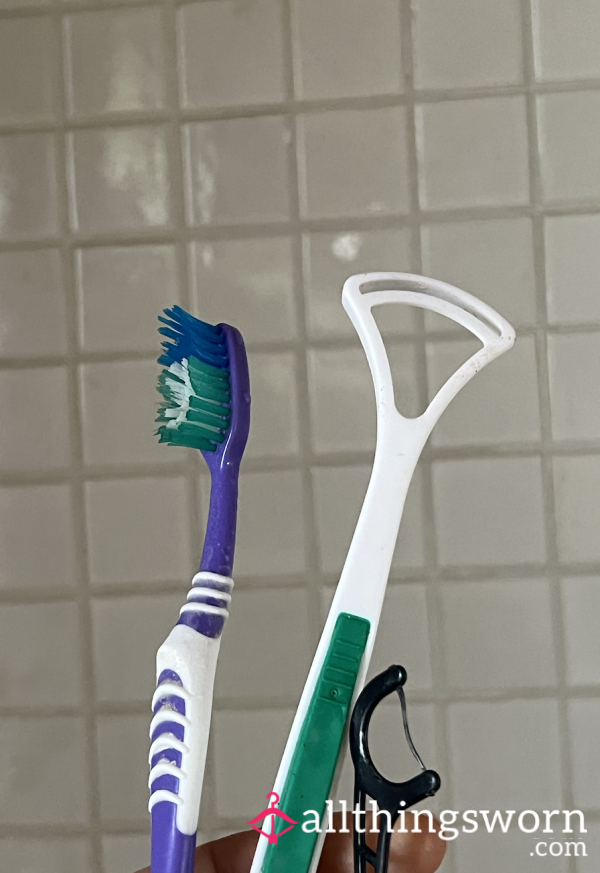 Used Toothbrush, Tongue Scrubber, Floss