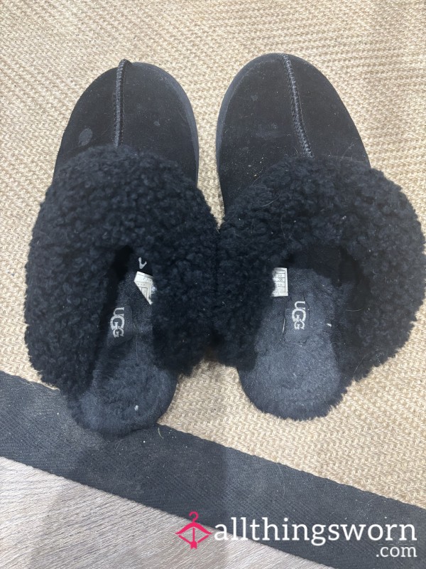 Used Worn Black Ugg Slippers