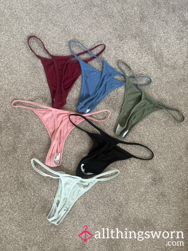 Includes 1 Day Worn 💦 Used Well Worn - Pick Your Colour Thong 😉 Green Red Blue Pink Black Ribbed Thongs G String Knickers Panties Size 12 💕
