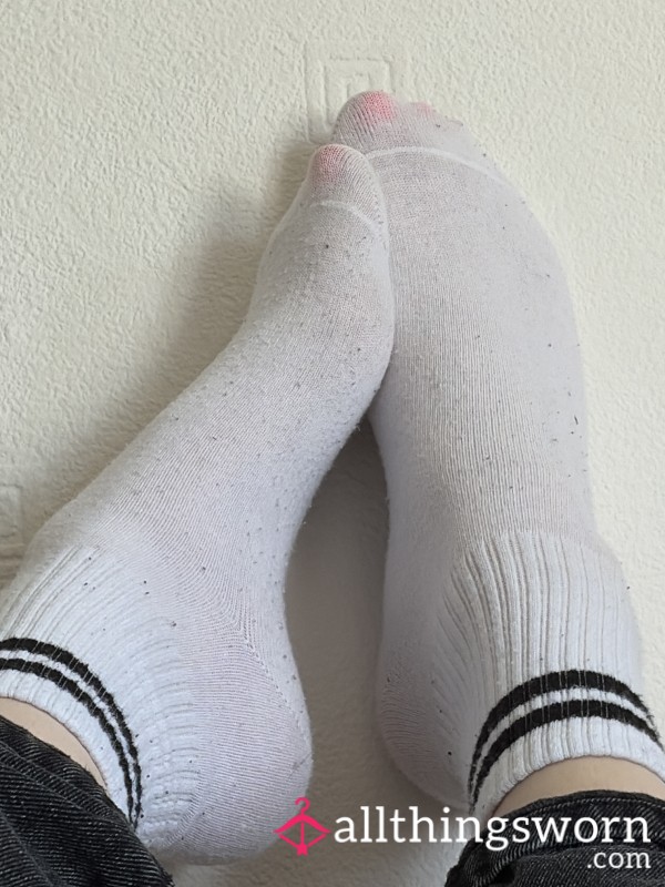 Used White And Black Crew Socks