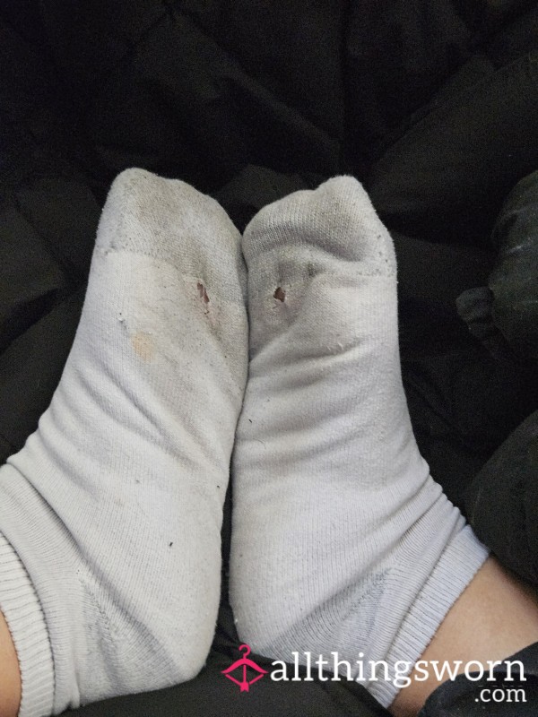 Used White Ankle Socks – Very Worn, Real & Authentic 💦