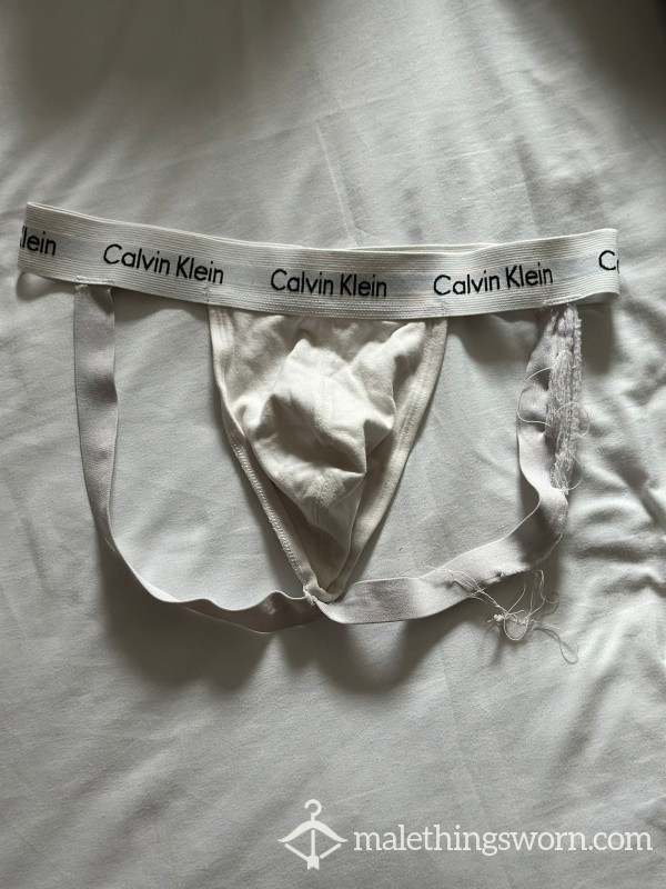 Used White Calvin Klein Jock - Ripped During S**