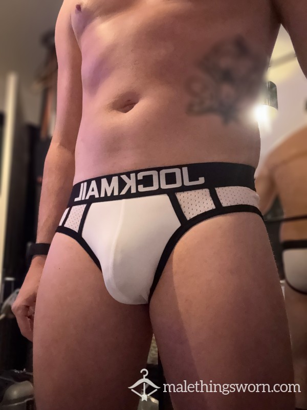 Used White Jockmail Mesh Briefs