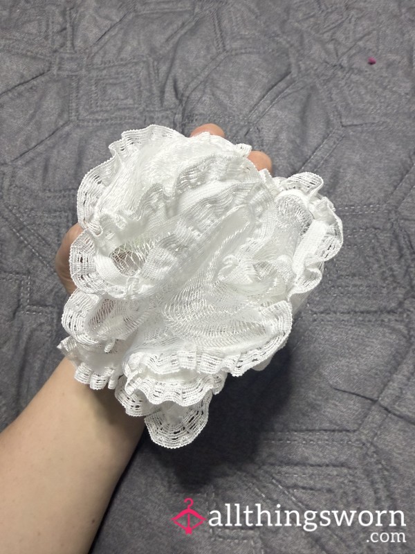 Used White Lacey Body Puff 🤍 Soft, Worn & Fully Used