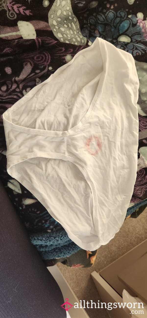 Used White Panties With A Kiss Just For You!