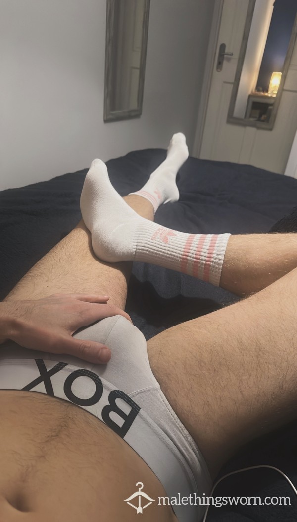 Used White & Pink Adidas Socks Size 10