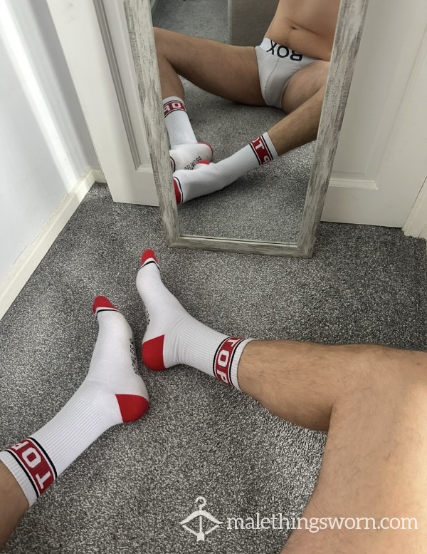 Used White & Red Prowler ‘Top’ Socks