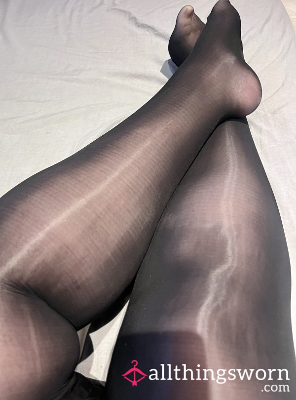 Used Worn Black Opaque Pantyhose Tights