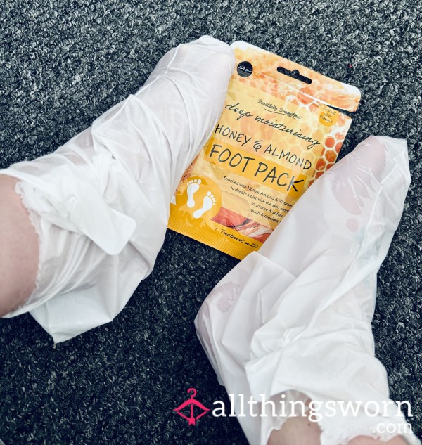 Used Worn Foot Treatment Mask Socks Almond & Honey