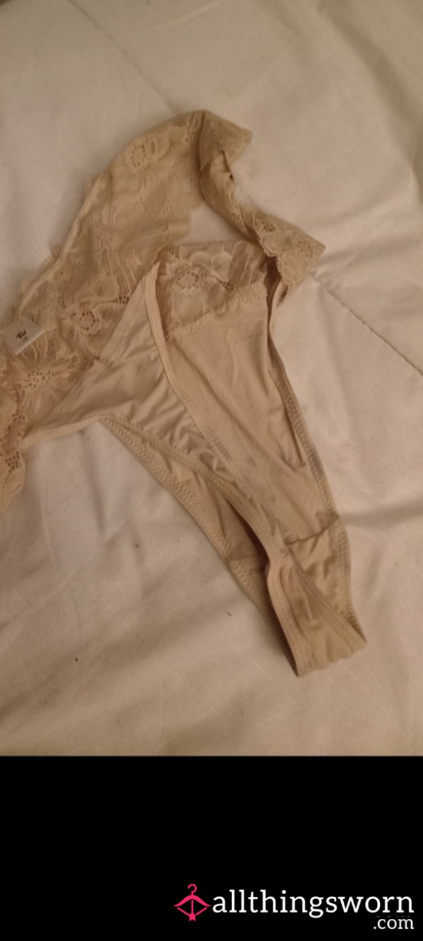 Used, Worn For 24 Hours  Beige Thongs