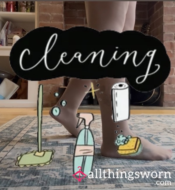 Vacuuming In Tan Tights