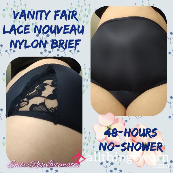 Vanity Fair 100% Nylon Lace Nouveau Briefs In Navy Blue