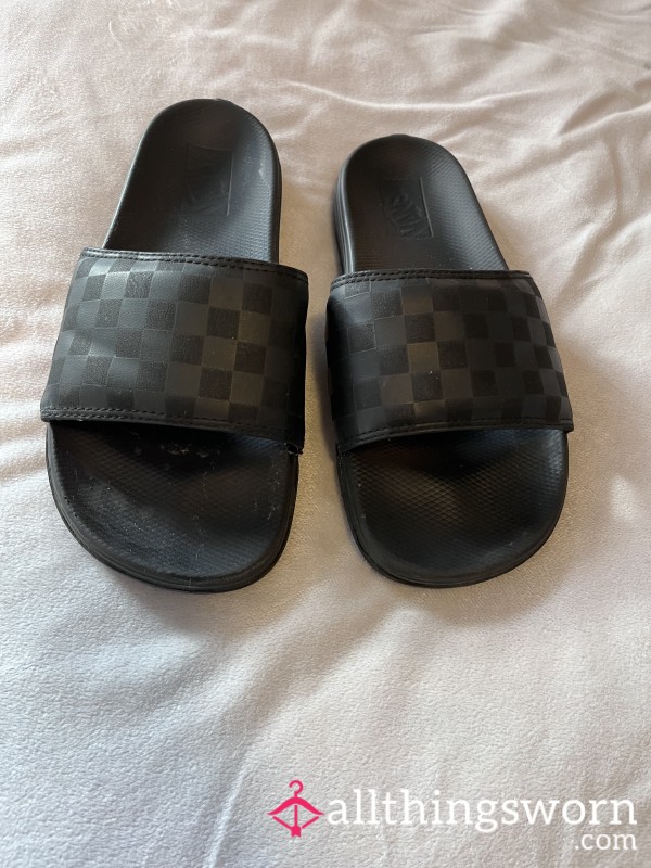 Vans Black Checkered Slides