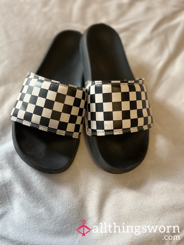 Vans Black & White Check Slides