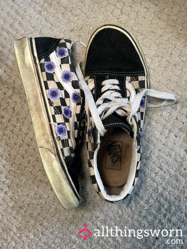💜 Vans Checkerboard And Purple Flor*l Trainers 💜