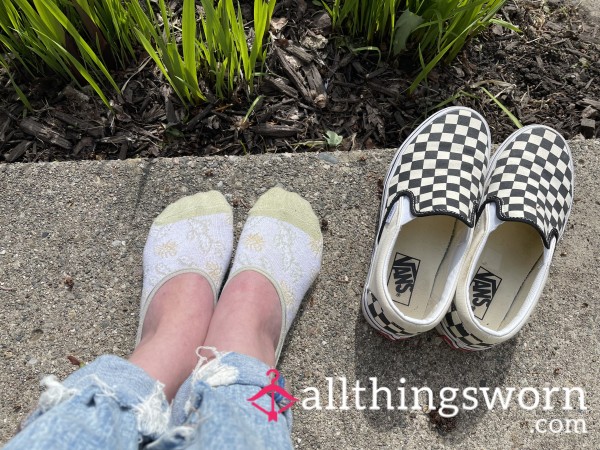 VANS White & Light Green Flor*l No Show Socks